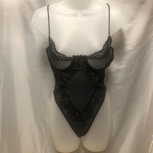 Victoria's Secret Gold Crown Label sheer lace bodysuit Black excellent condition